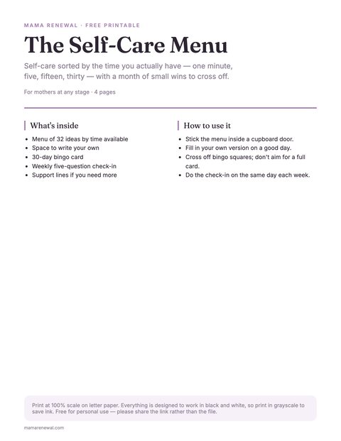 The Self-Care Menu + 30-Day Bingo preview