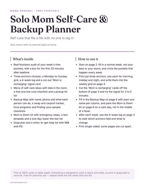 Solo Mom Self-Care & Backup Planner preview