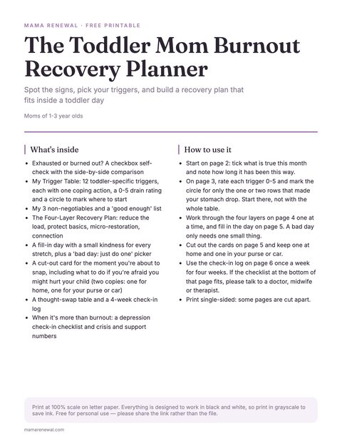 The Toddler Mom Burnout Recovery Planner preview